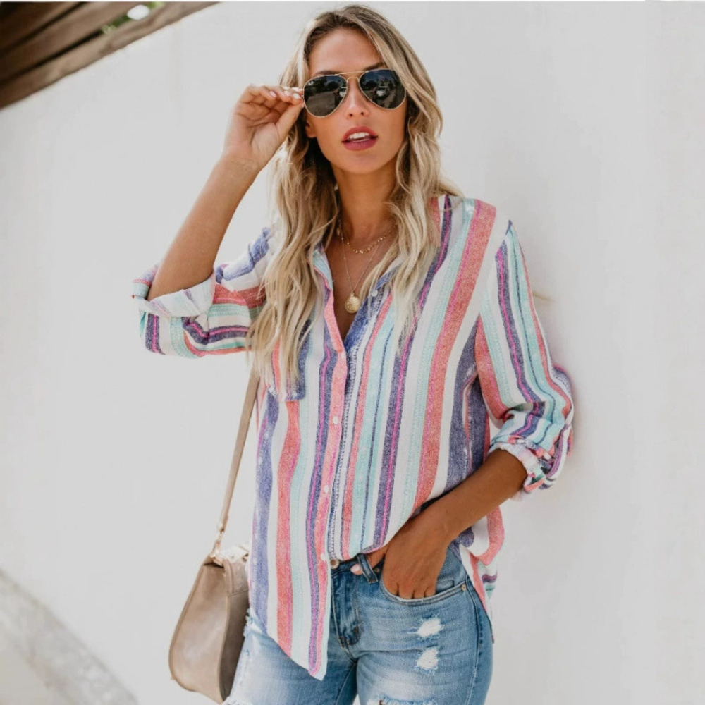 ZARA Spring Summer Stylish Colorful Striped Plus Size Shirt